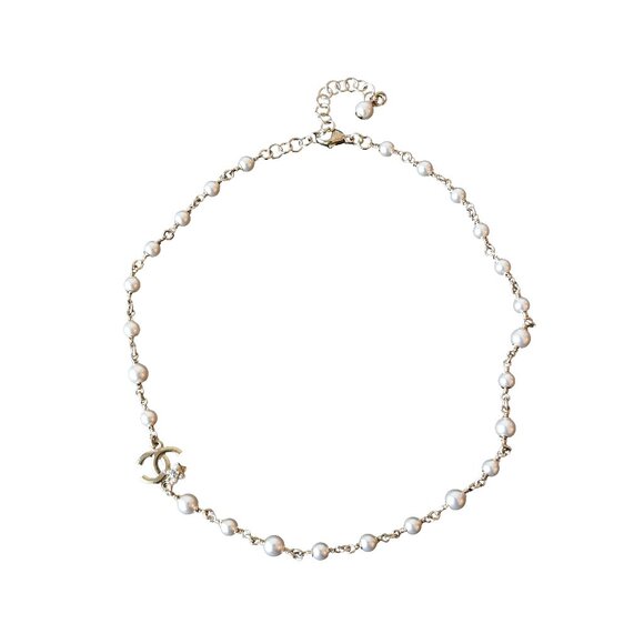 Chanel 23K Metal CC Floral Pearl Necklace Gold - Picture 1 of 2
